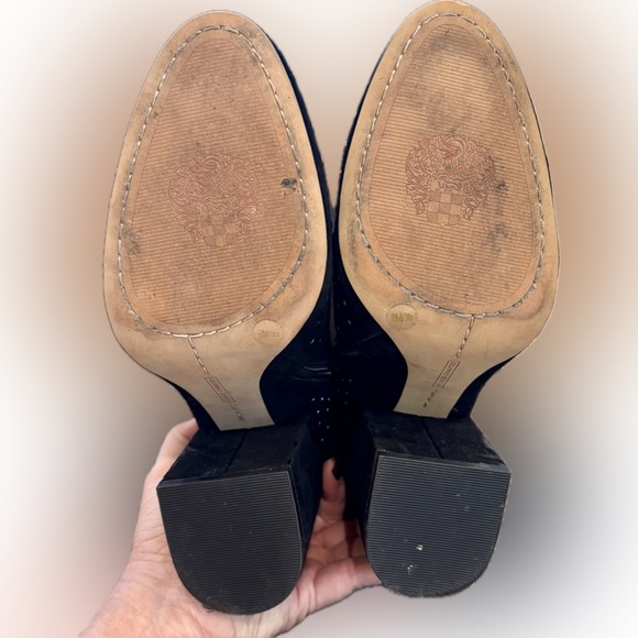 VINCE CAMUTO: DRISTA Black Suede Silver Studded Ankle Boots Block Heel Size - 9M - Picture 7 of 10